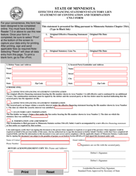 Form CNS-3 &quot;Effective Financing Statement/Statutory Lien Statement of Continuation and Termination&quot; - Minnesota