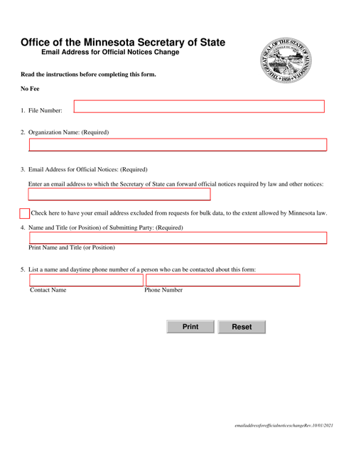 Email Address for Official Notices Change - Minnesota Download Pdf