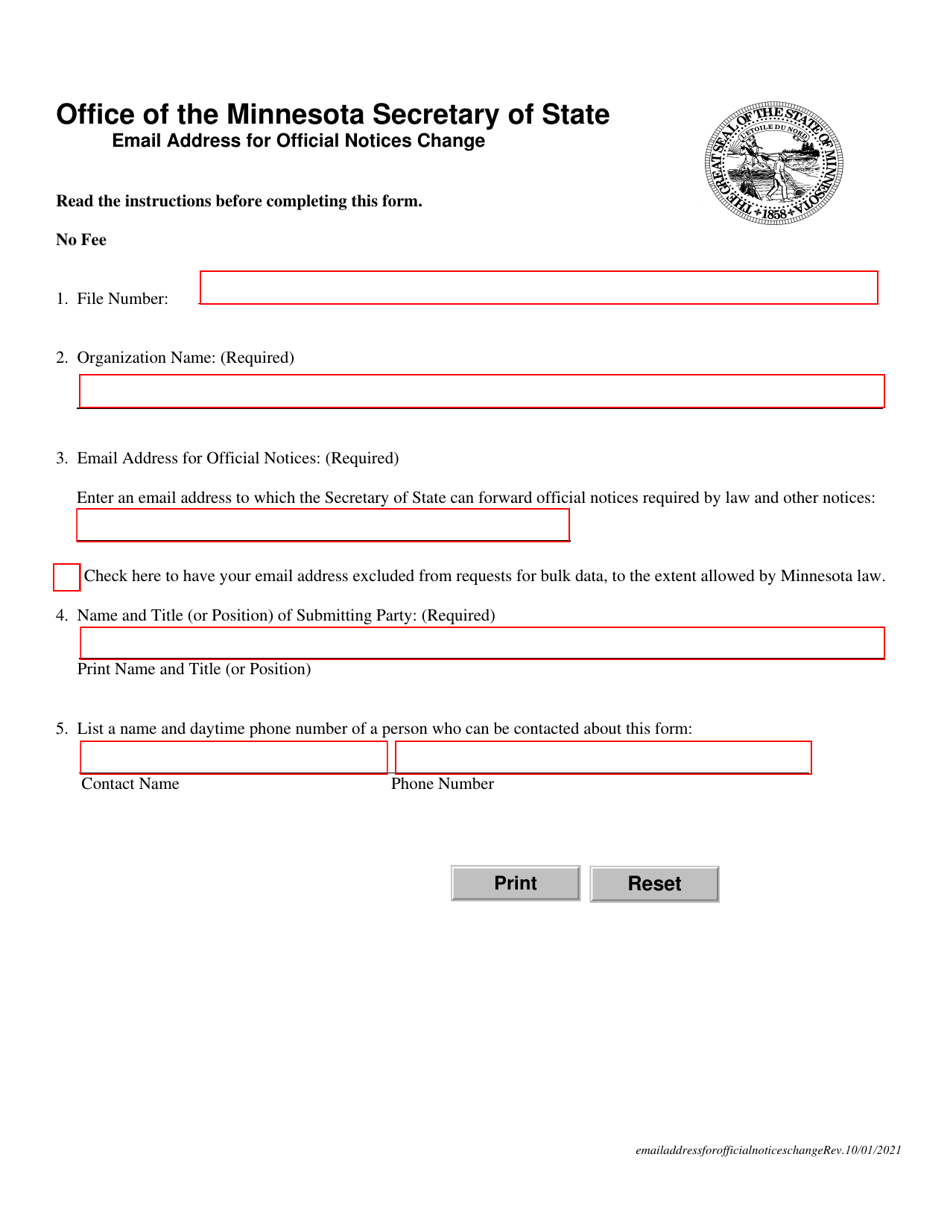 Email Address for Official Notices Change - Minnesota, Page 1