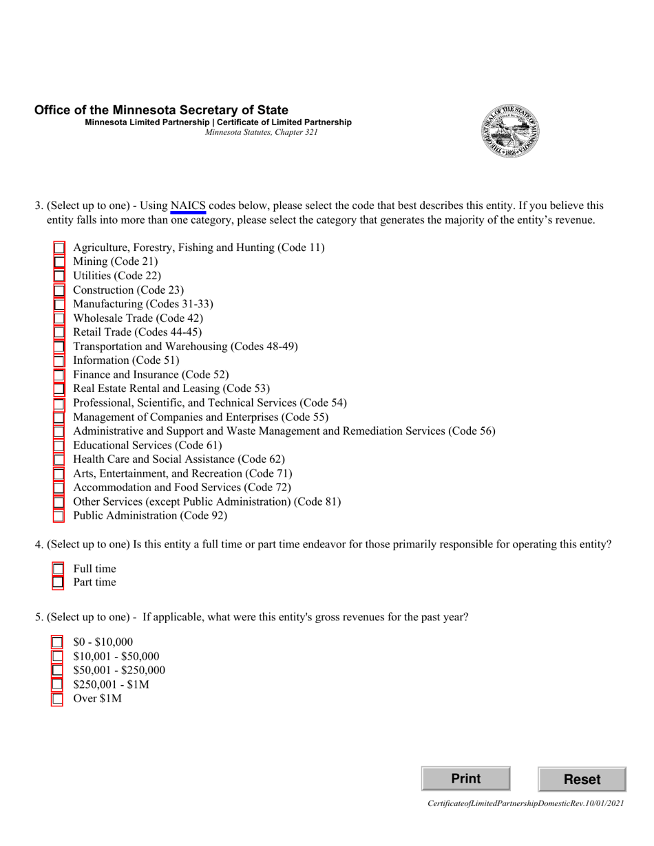 Certificate of Minnesota Limited Partnership - Minnesota, Page 3