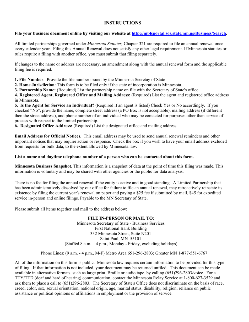 Minnesota Limited Partnership Annual Renewal - Minnesota, Page 4