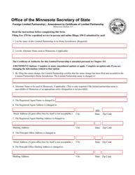Document preview: Amendment to Certificate of Foreign Limited Partnership - Minnesota