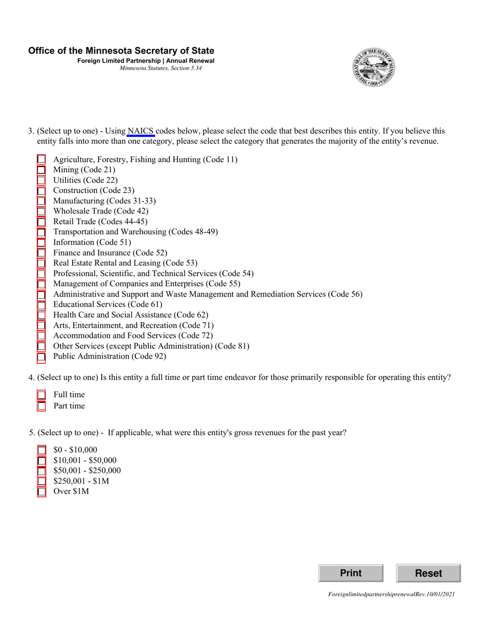 Foreign Limited Partnership Annual Renewal - Minnesota, Page 3
