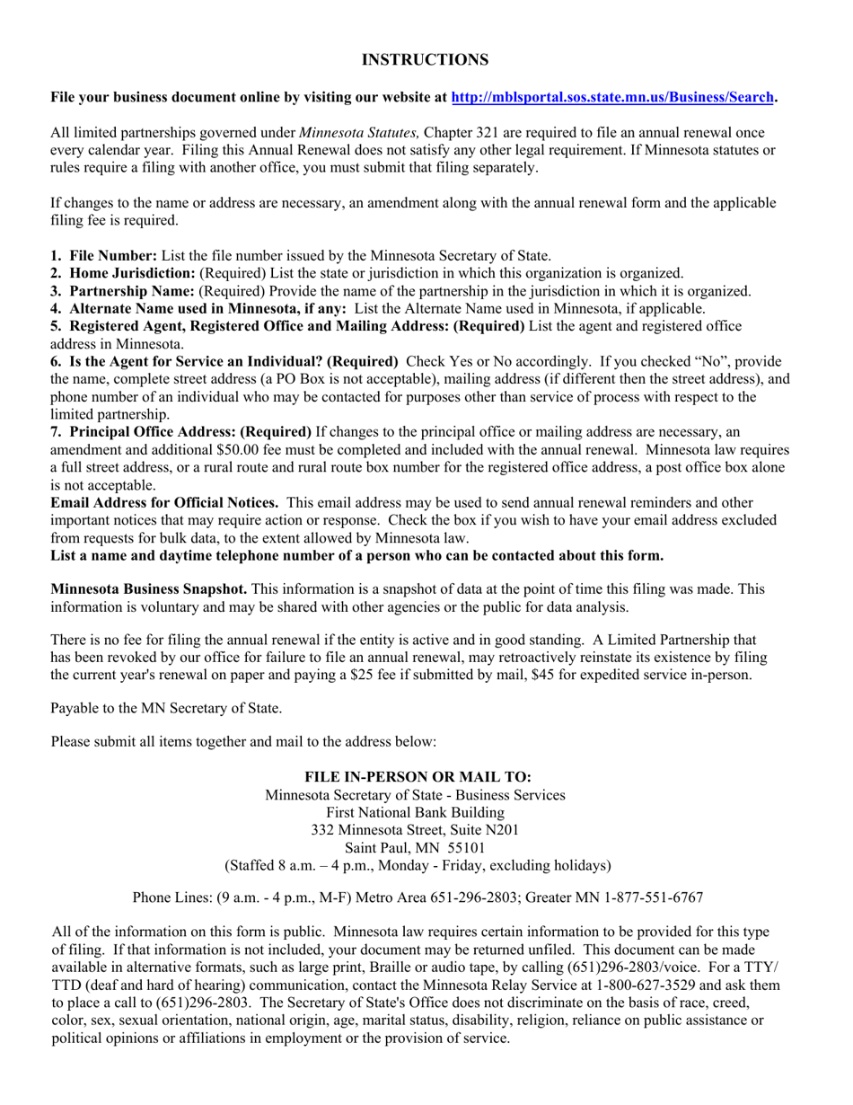 Foreign Limited Partnership Annual Renewal - Minnesota, Page 4