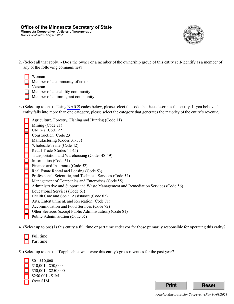 Minnesota Cooperative Articles of Incorporation - Minnesota, Page 3