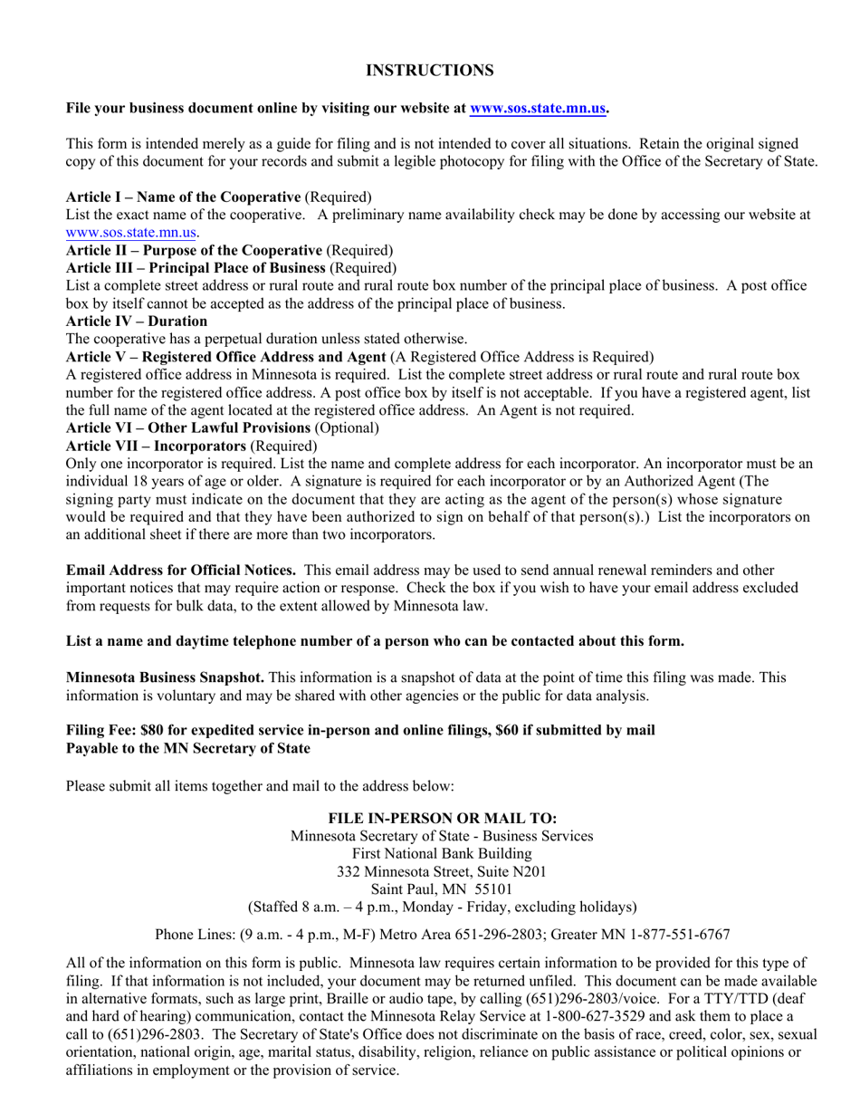 Minnesota Cooperative Articles of Incorporation - Minnesota, Page 4