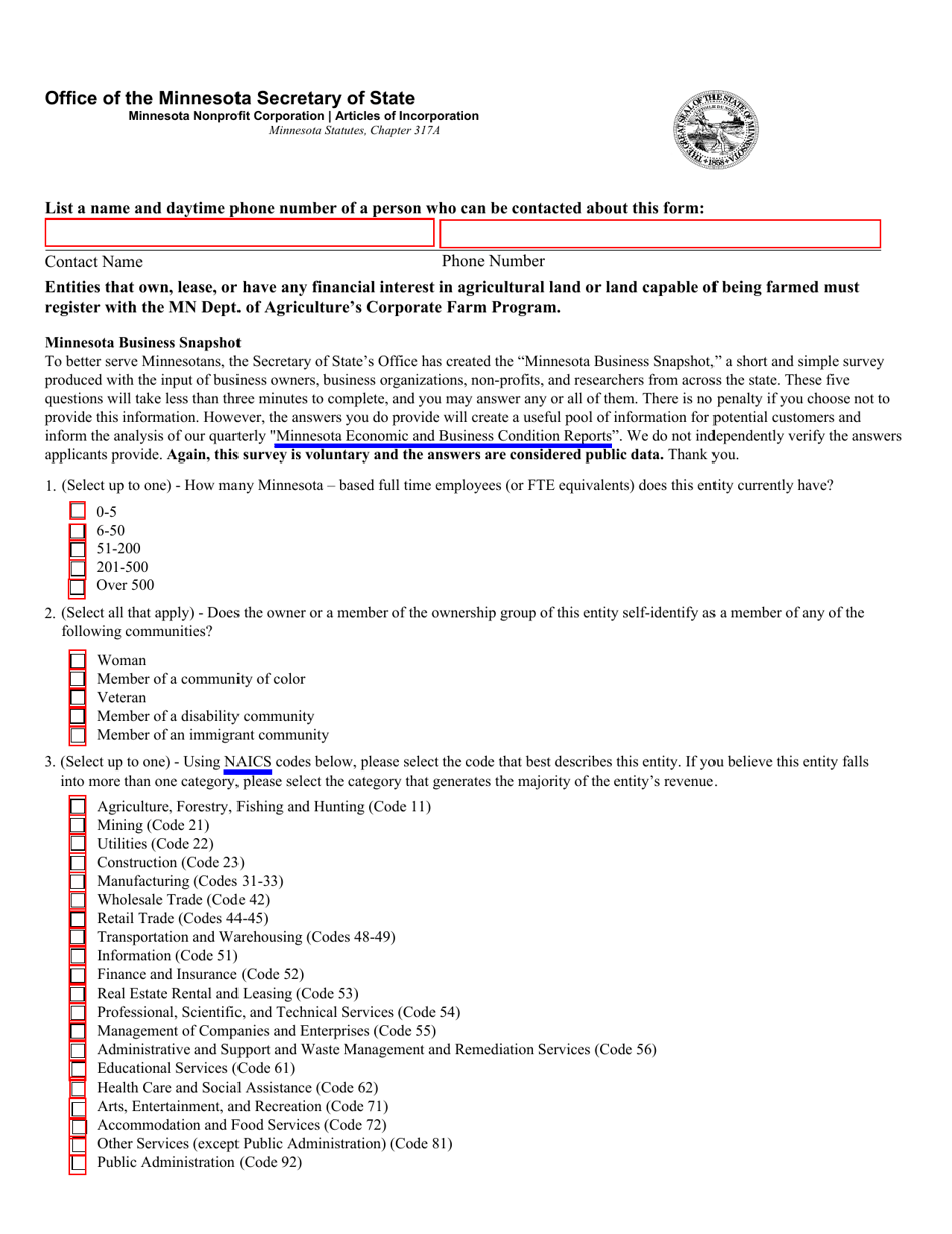 Minnesota Nonprofit Corporation Articles of Incorporation - Minnesota, Page 2