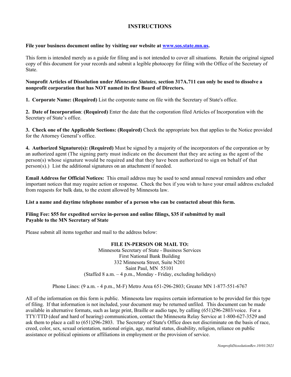 Minnesota Nonprofit Corporation Articles of Dissolution - Minnesota, Page 2