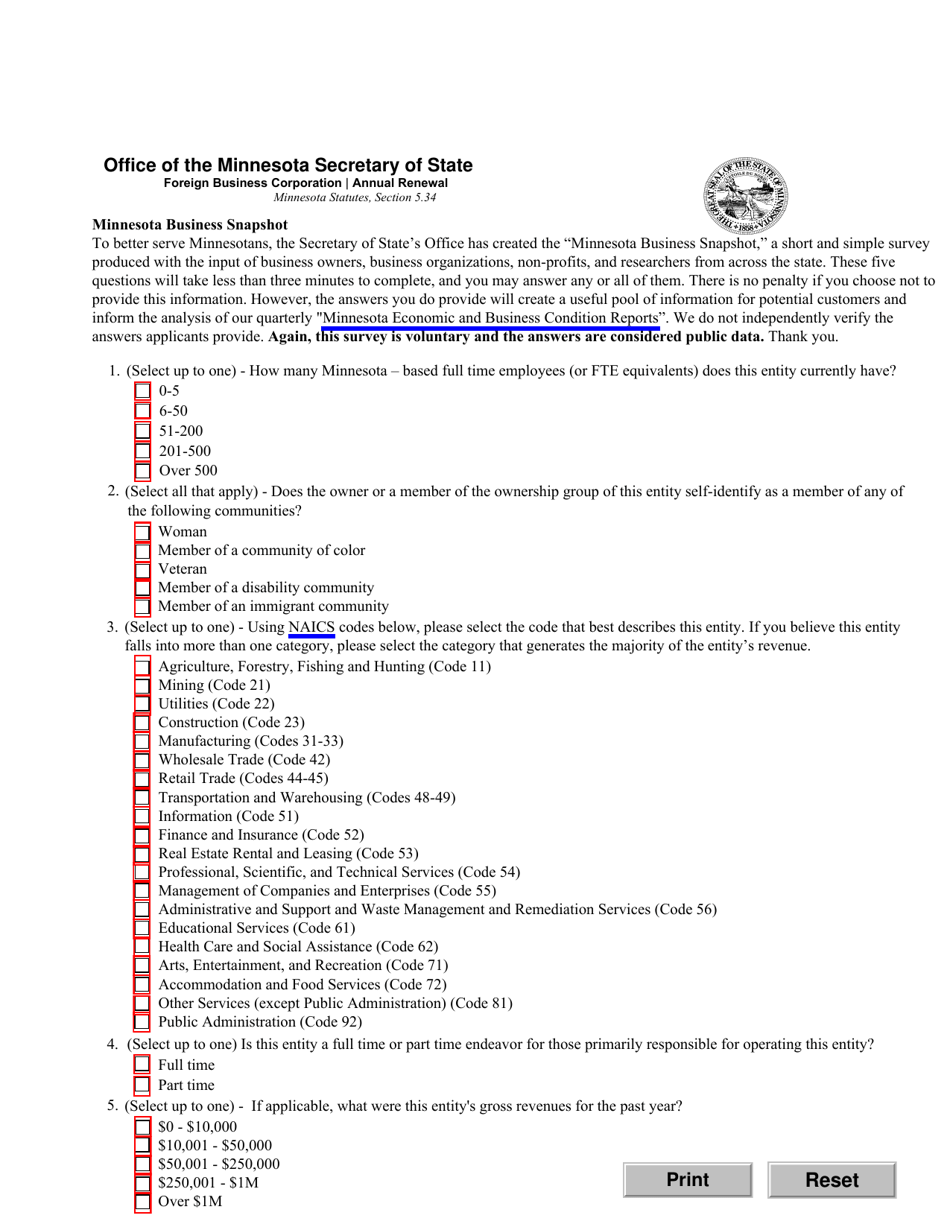 Foreign Corporation or Cooperative Annual Renewal - Minnesota, Page 2