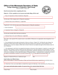 Document preview: Foreign Corporation or Cooperative Name Change - Minnesota