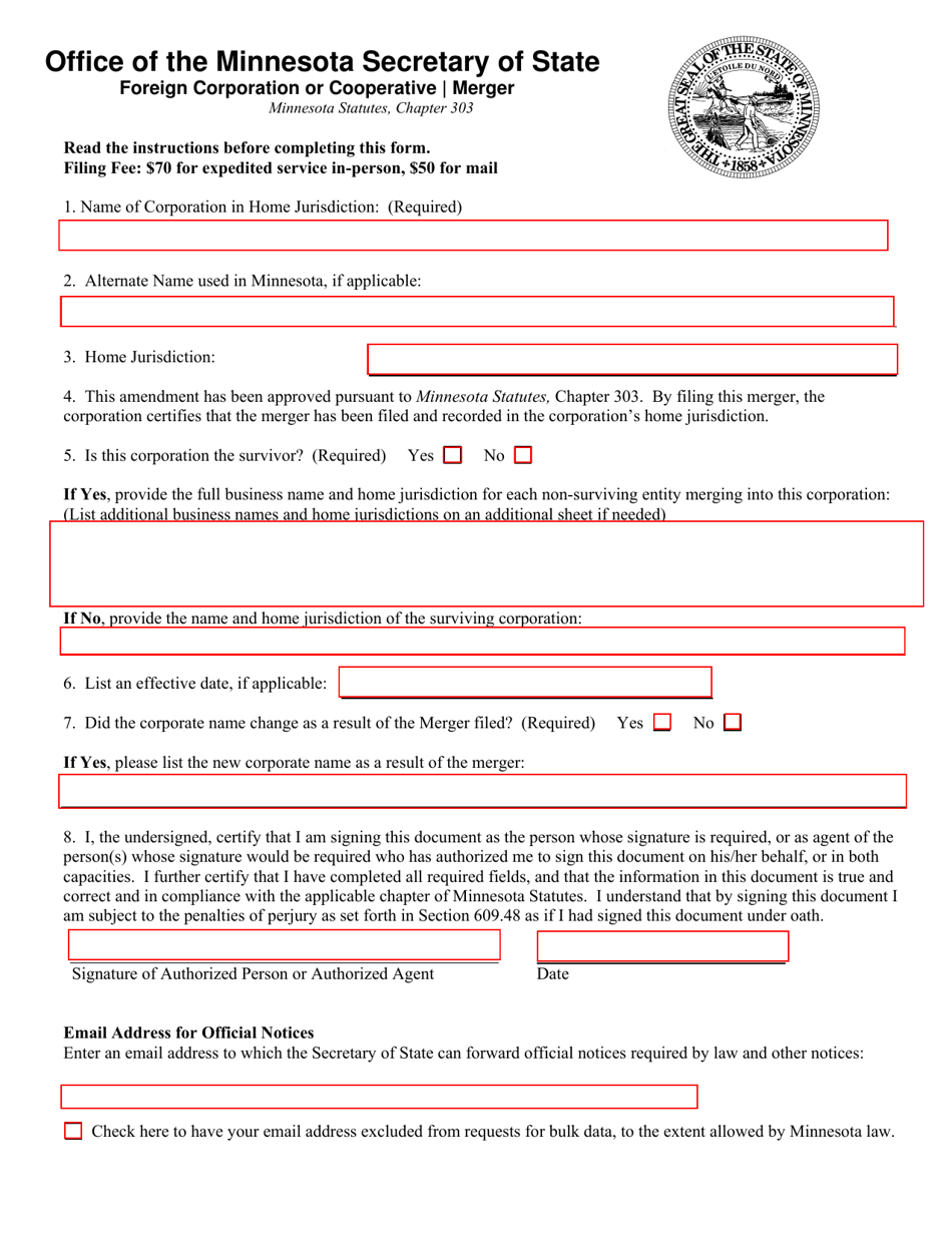 minnesota certificate of merger