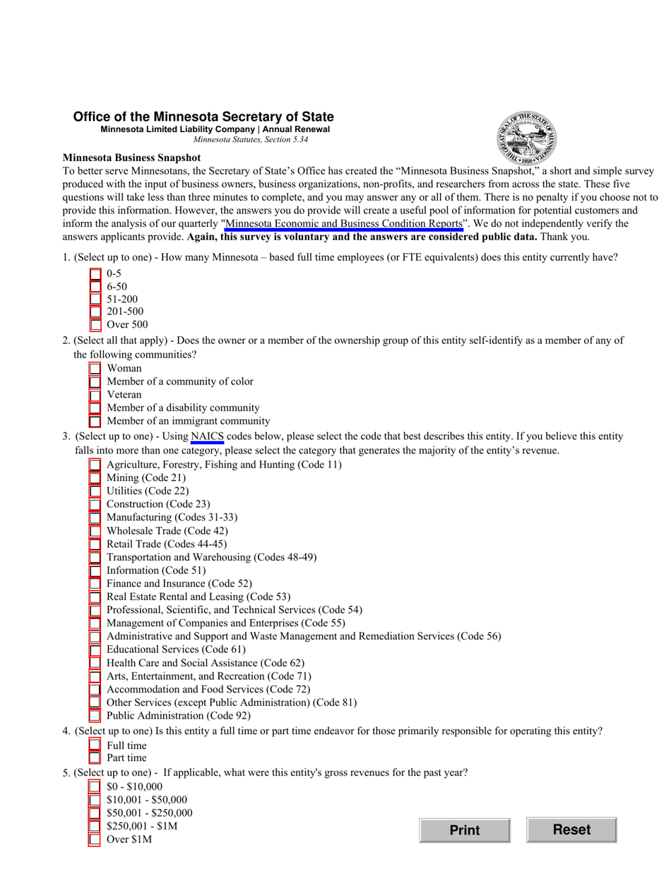 Limited Liability Company Annual Renewal - Minnesota, Page 2