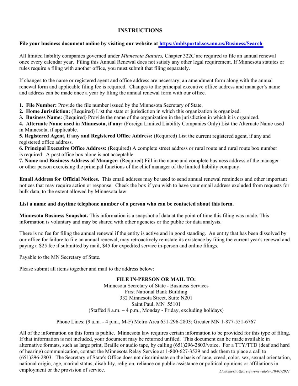 Limited Liability Company Annual Renewal - Minnesota, Page 3
