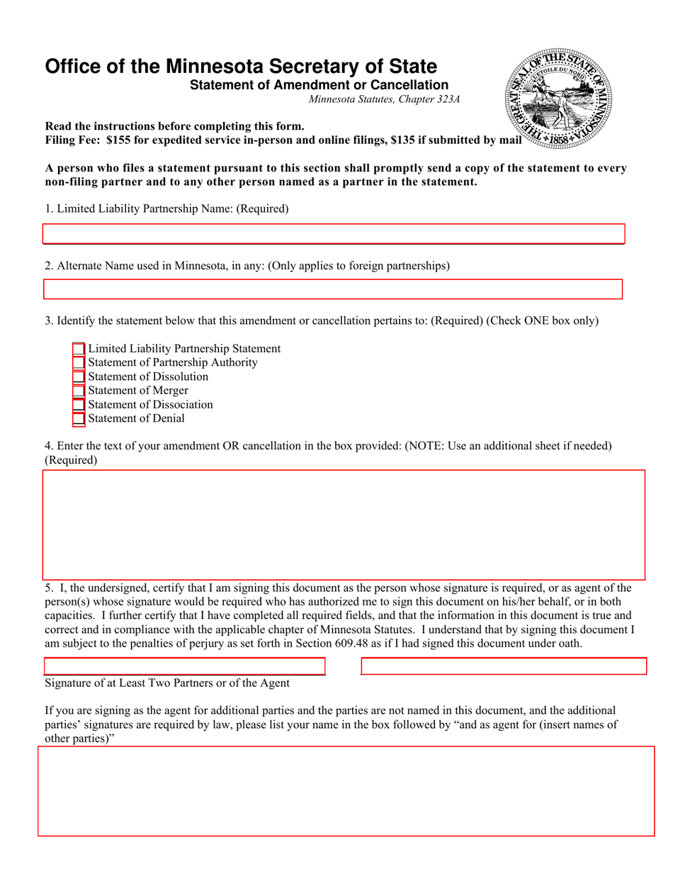 Statement of Amendment or Cancellation - Minnesota, Page 1