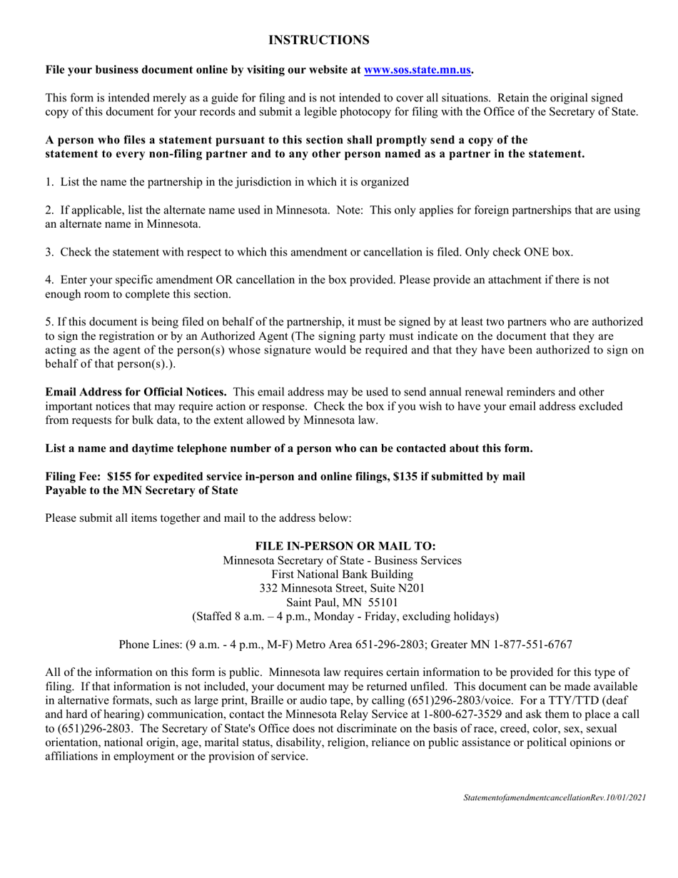 Statement of Amendment or Cancellation - Minnesota, Page 3