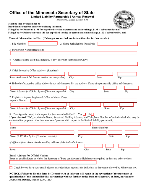 Limited Liability Partnership Annual Renewal - Minnesota Download Pdf