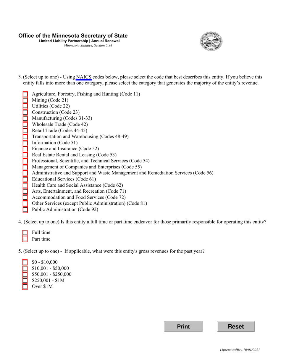 Limited Liability Partnership Annual Renewal - Minnesota, Page 3