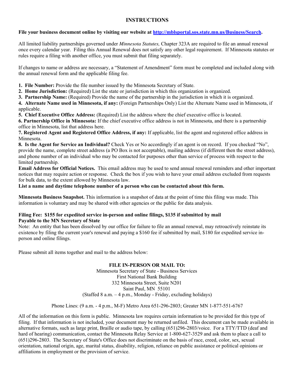 Limited Liability Partnership Annual Renewal - Minnesota, Page 4