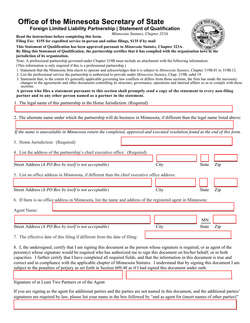 Foreign Limited Liability Partnership Statement of Qualification - Minnesota, Page 1