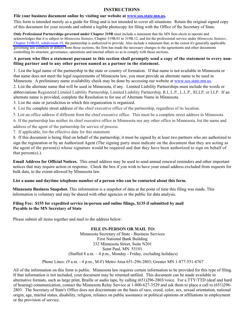 Foreign Limited Liability Partnership Statement of Qualification - Minnesota, Page 4