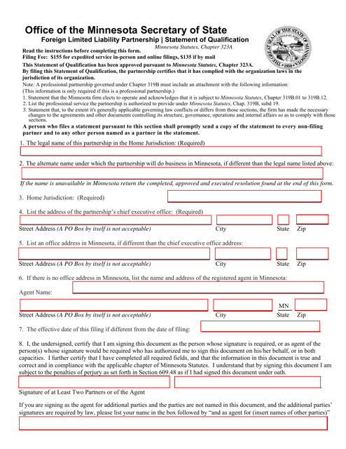 Foreign Limited Liability Partnership Statement of Qualification - Minnesota Download Pdf