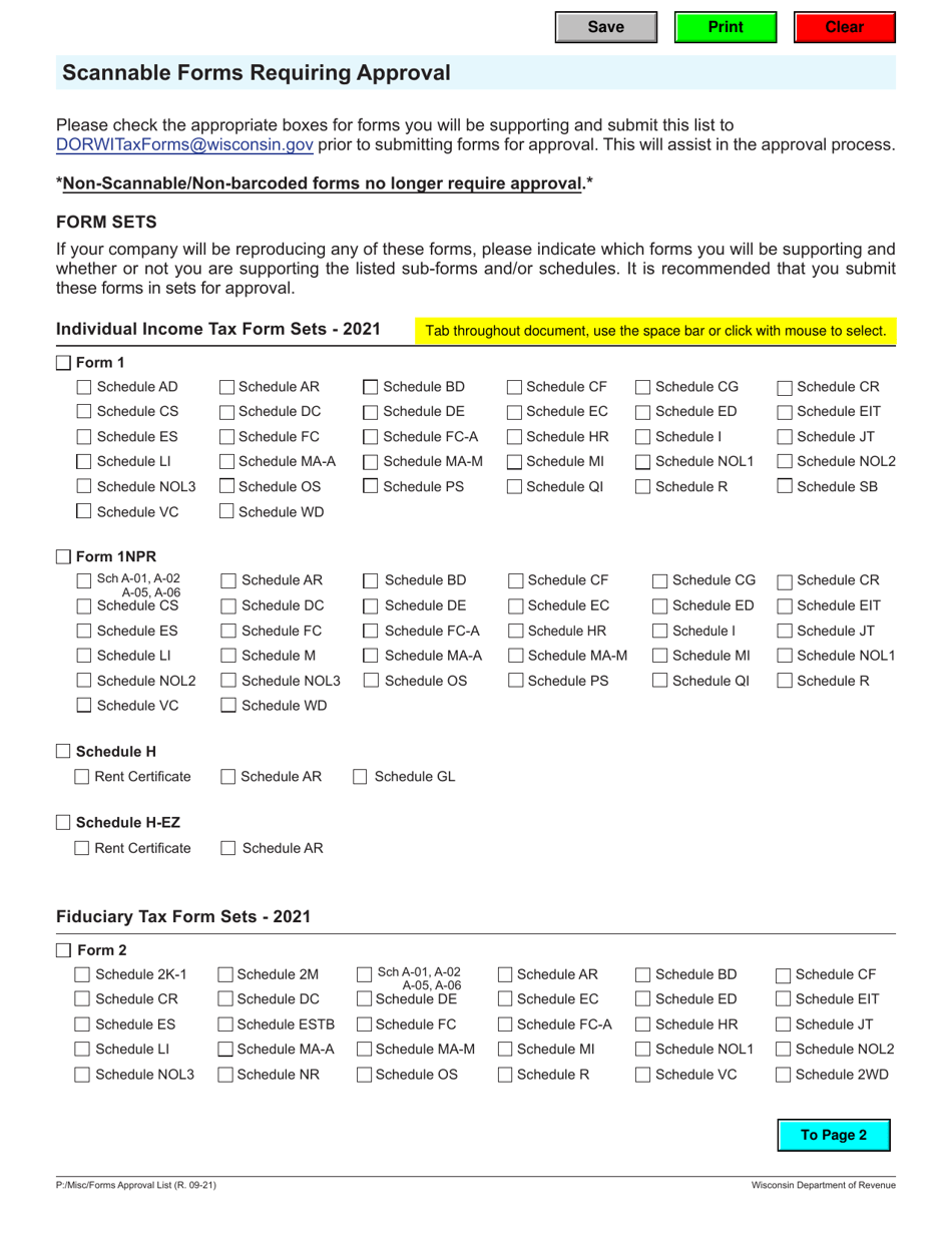 Scannable Forms Requiring Approval - Wisconsin, Page 1