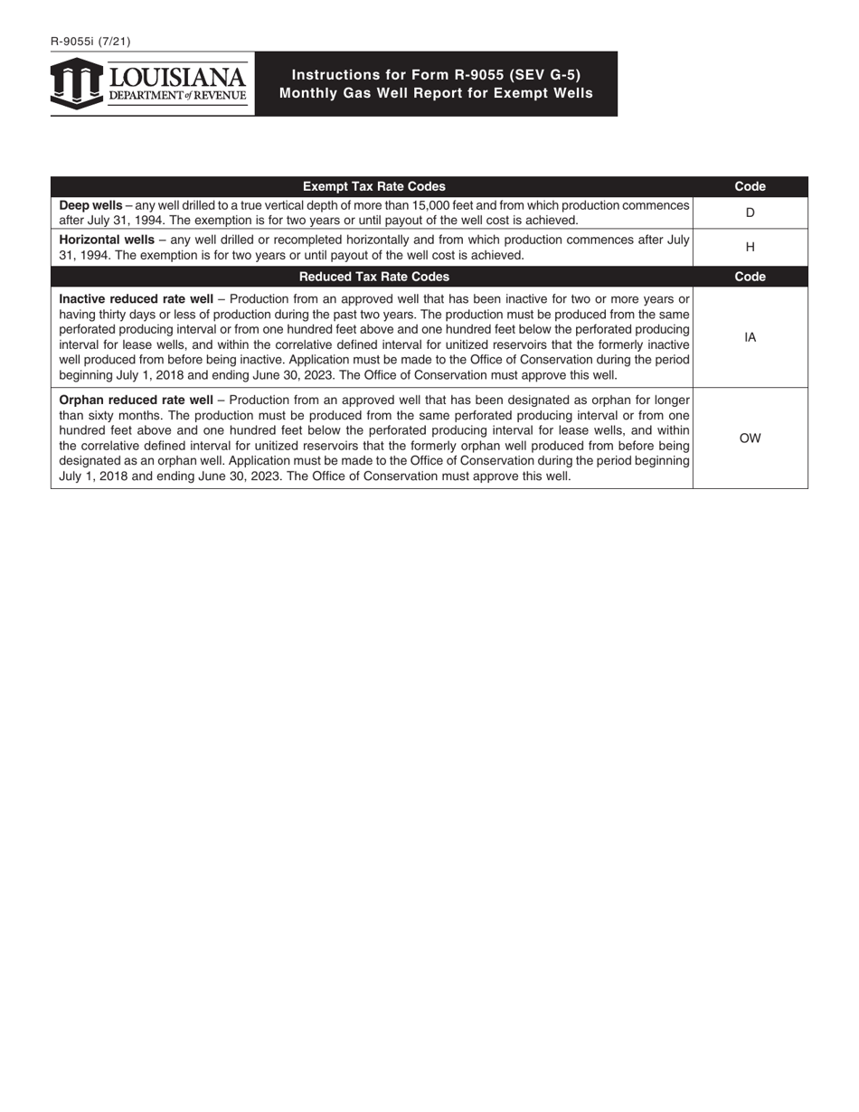 Instructions for Form R-9055, SEV G-5 Monthly Gas Well Report for Exempt Wells - Louisiana, Page 2