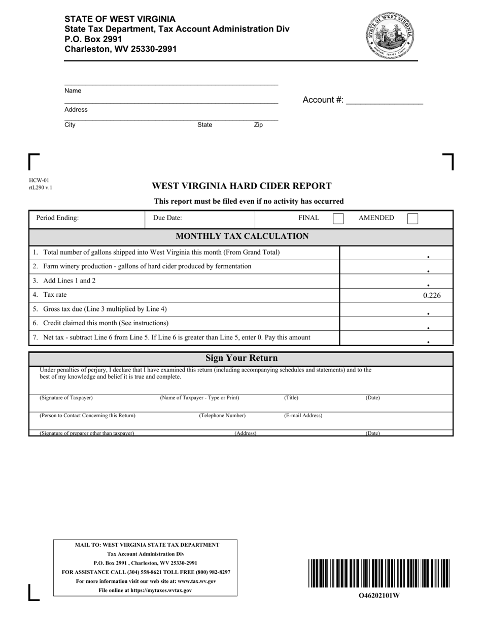 Form HCW-01 West Virginia Hard Cider Report - West Virginia, Page 1