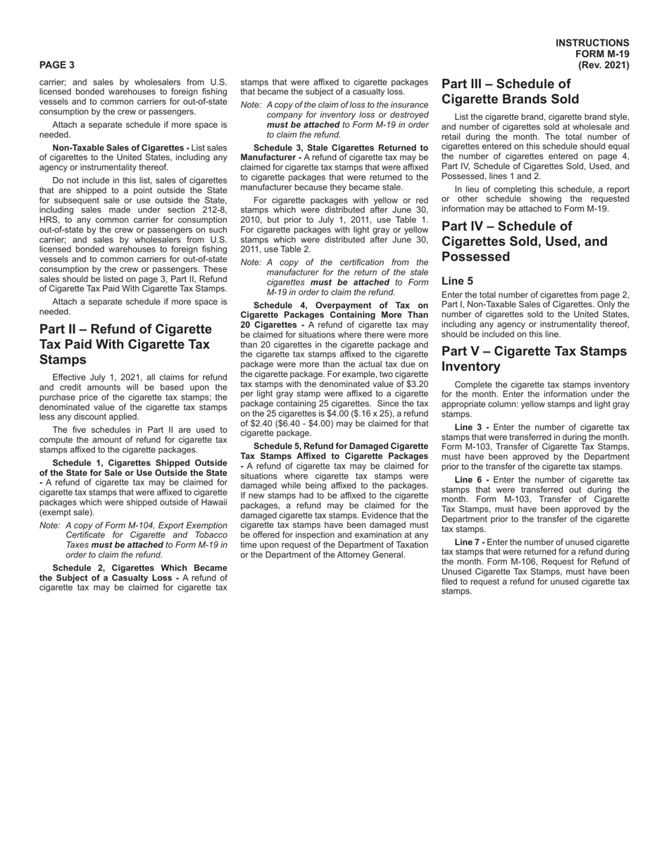 Instructions for Form M-19 Cigarette and Tobacco Products Monthly Tax Return - Hawaii, Page 3