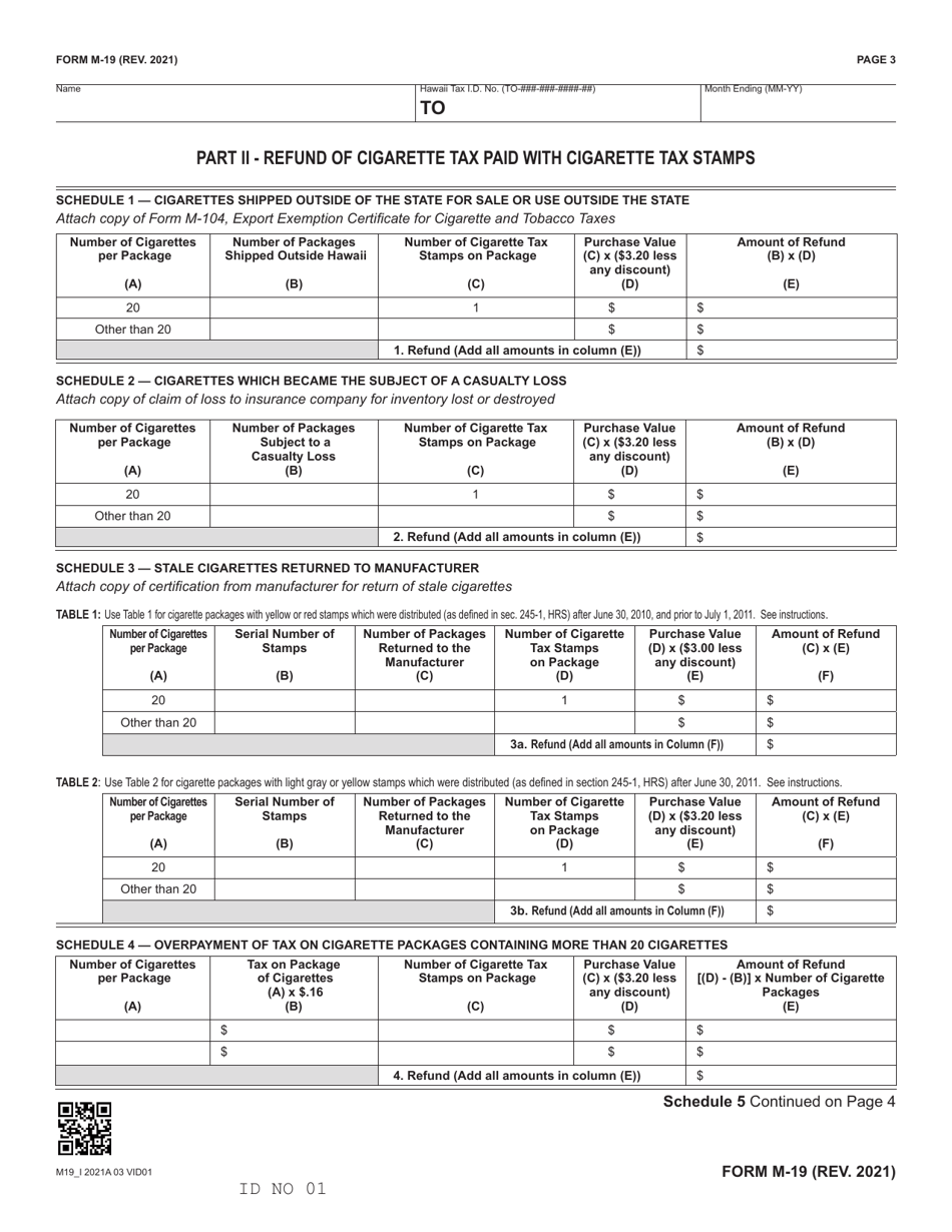 Form M-19 Cigarette and Tobacco Products Monthly Tax Return - Hawaii, Page 3
