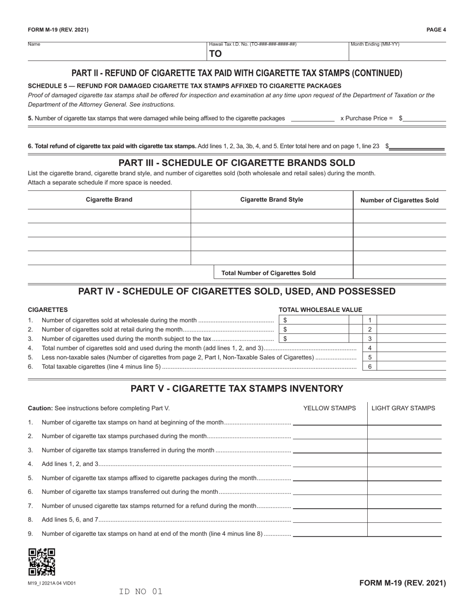 Form M-19 Cigarette and Tobacco Products Monthly Tax Return - Hawaii, Page 4