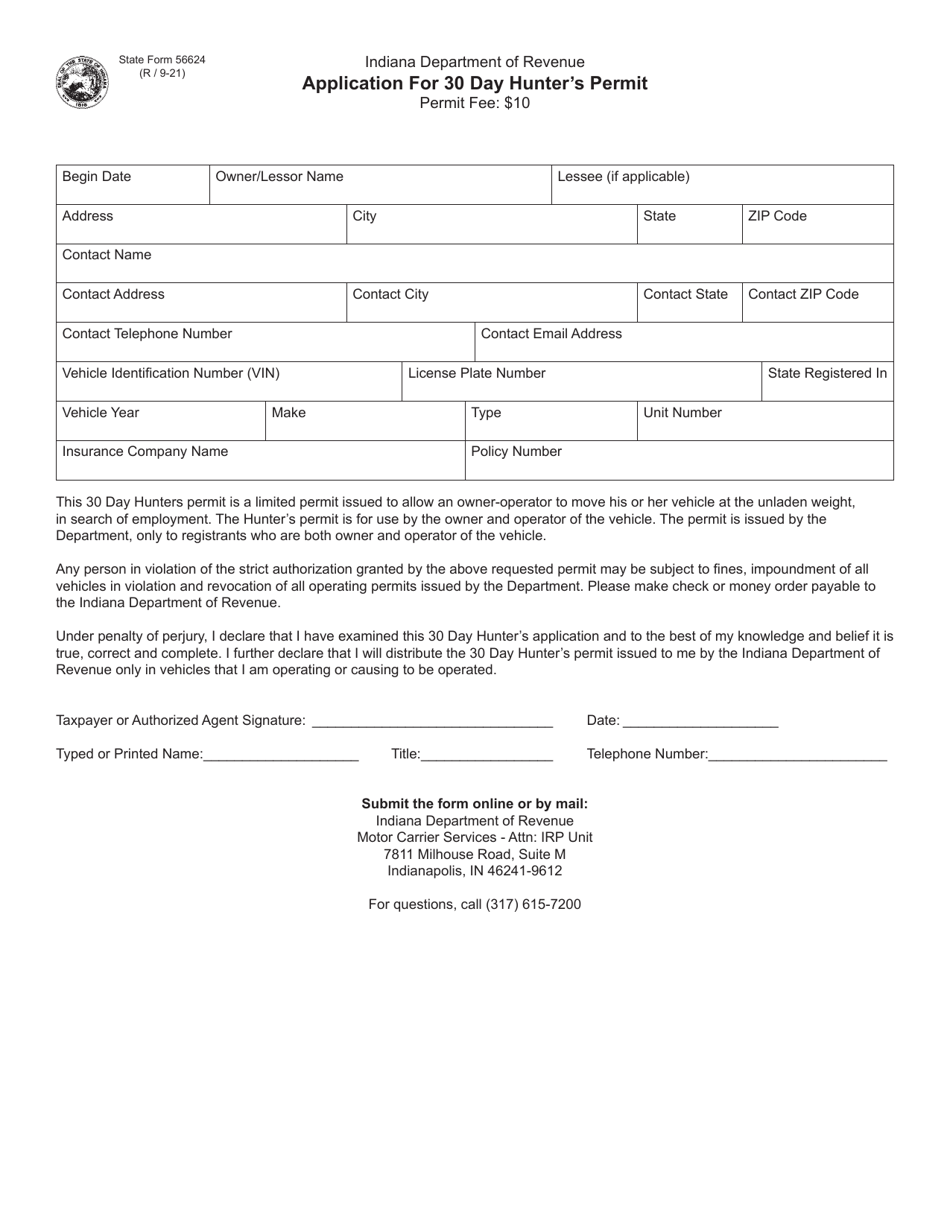 State Form 56624 Download Fillable PDF or Fill Online Application for