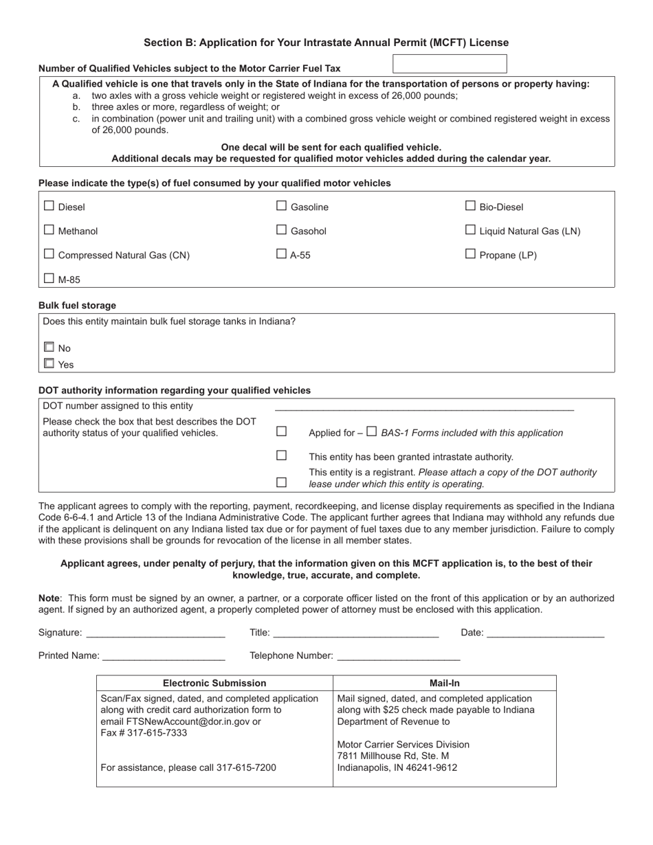 Form MCFT-1 (State Form 53994) Intrastate Motor Carrier Fuel Tax Annual Permit Application - Indiana, Page 2