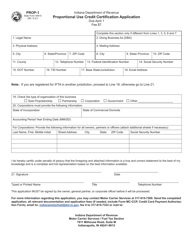 Form PROP-1 (State Form 55615) &quot;Proportional Use Credit Certification Application&quot; - Indiana