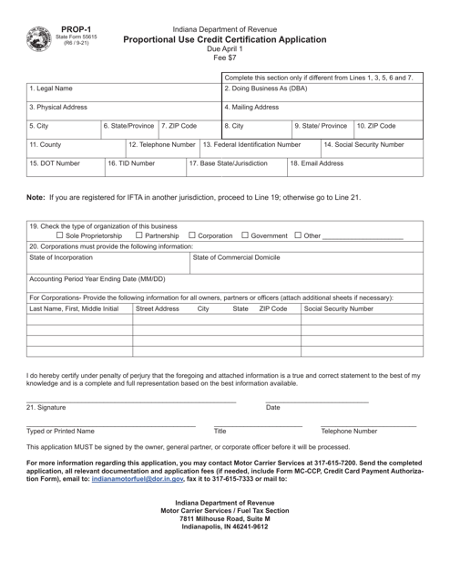Form PROP-1 (State Form 55615)  Printable Pdf