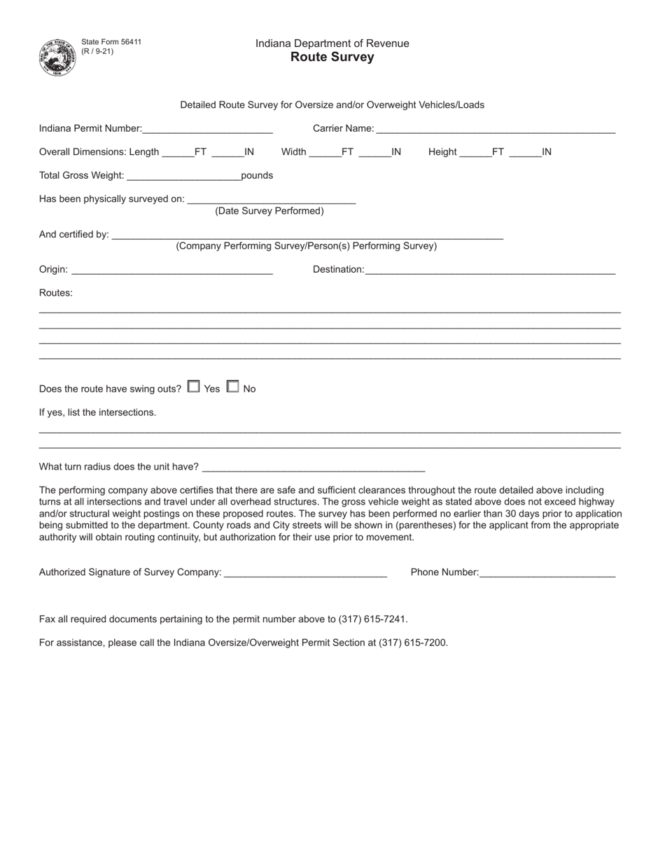 State Form 56411 Route Survey - Indiana, Page 1