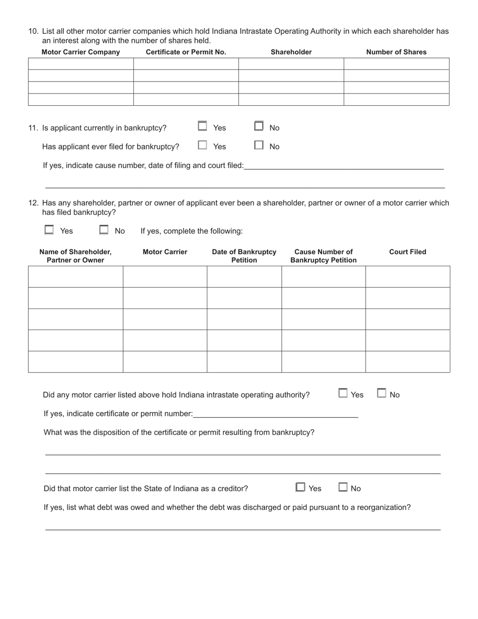 Form 700 (State Form 50215) Application for Permanent Authority to Transport Passenger or Household Goods - Indiana, Page 2