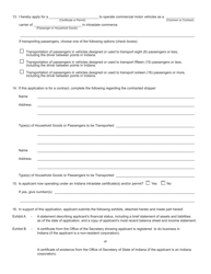 Form 700 (State Form 50215) Application for Permanent Authority to Transport Passenger or Household Goods - Indiana, Page 3