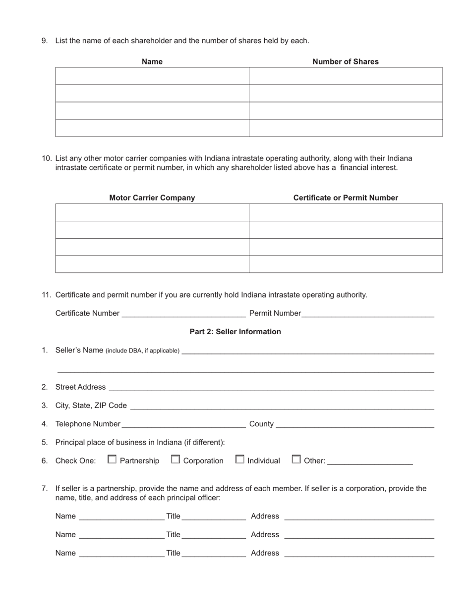 Form 711 (State Form 50226) Joint Application for Emergency or Temporary Authority to Transport Passenger or Household Goods - Indiana, Page 2