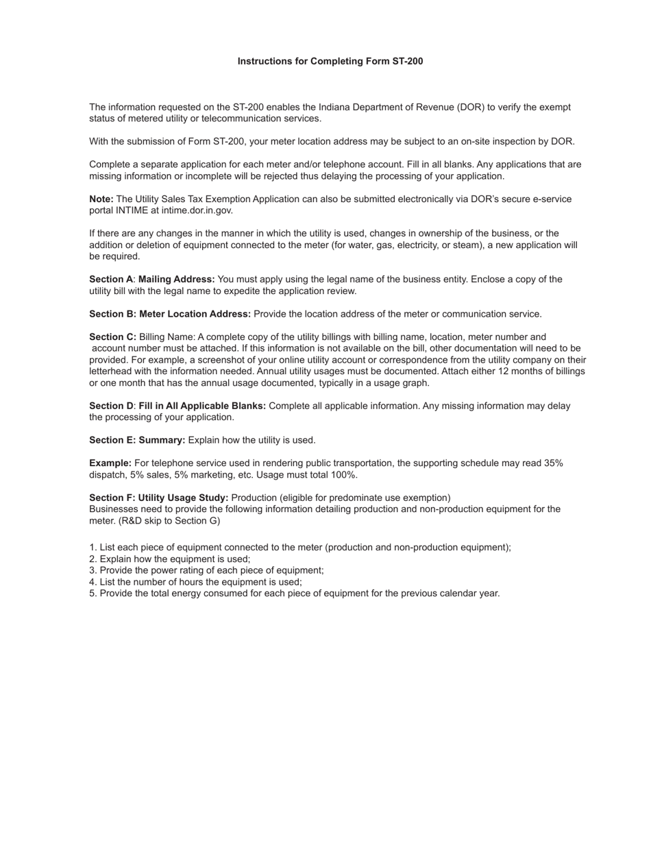 Form ST-200 (State Form 48843) Utility Sales Tax Exemption Application - Indiana, Page 3
