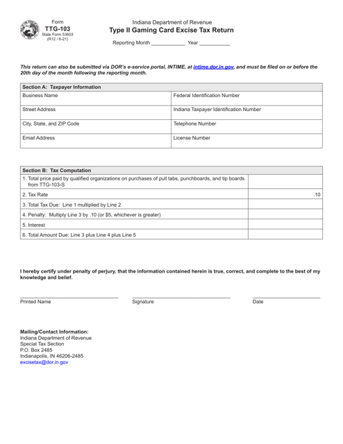 Form TTG-103 (State Form 53603)  Printable Pdf