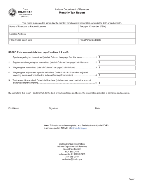 Form RG-RECAP (State Form 56509)  Printable Pdf