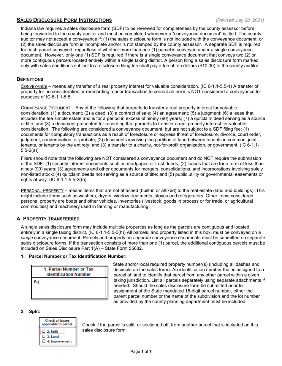 Instructions for State Form 46021 Sales Disclosure Form - Indiana, Page 1