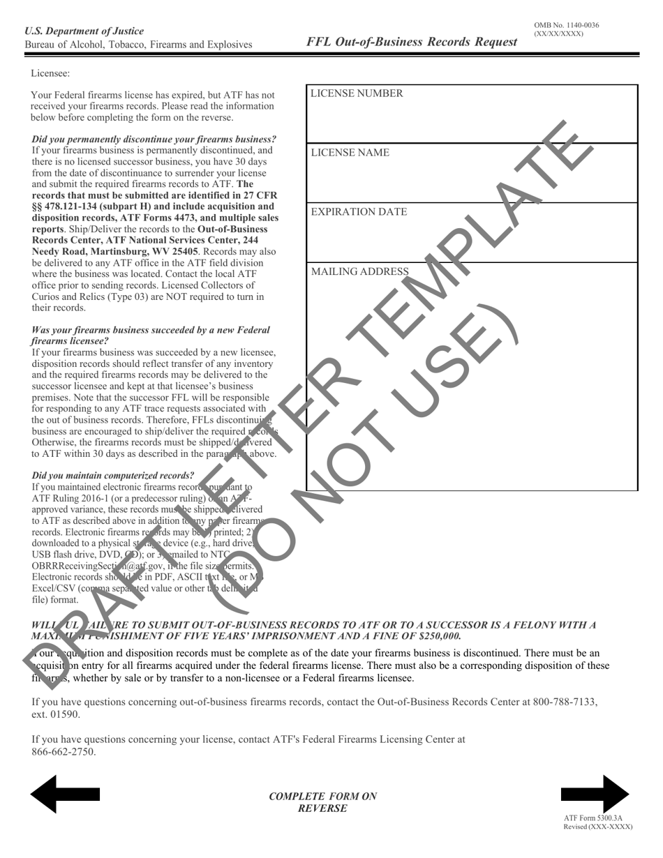 ATF Form 5300.3A FFL out-Of-Business Records Request - Draft, Page 1