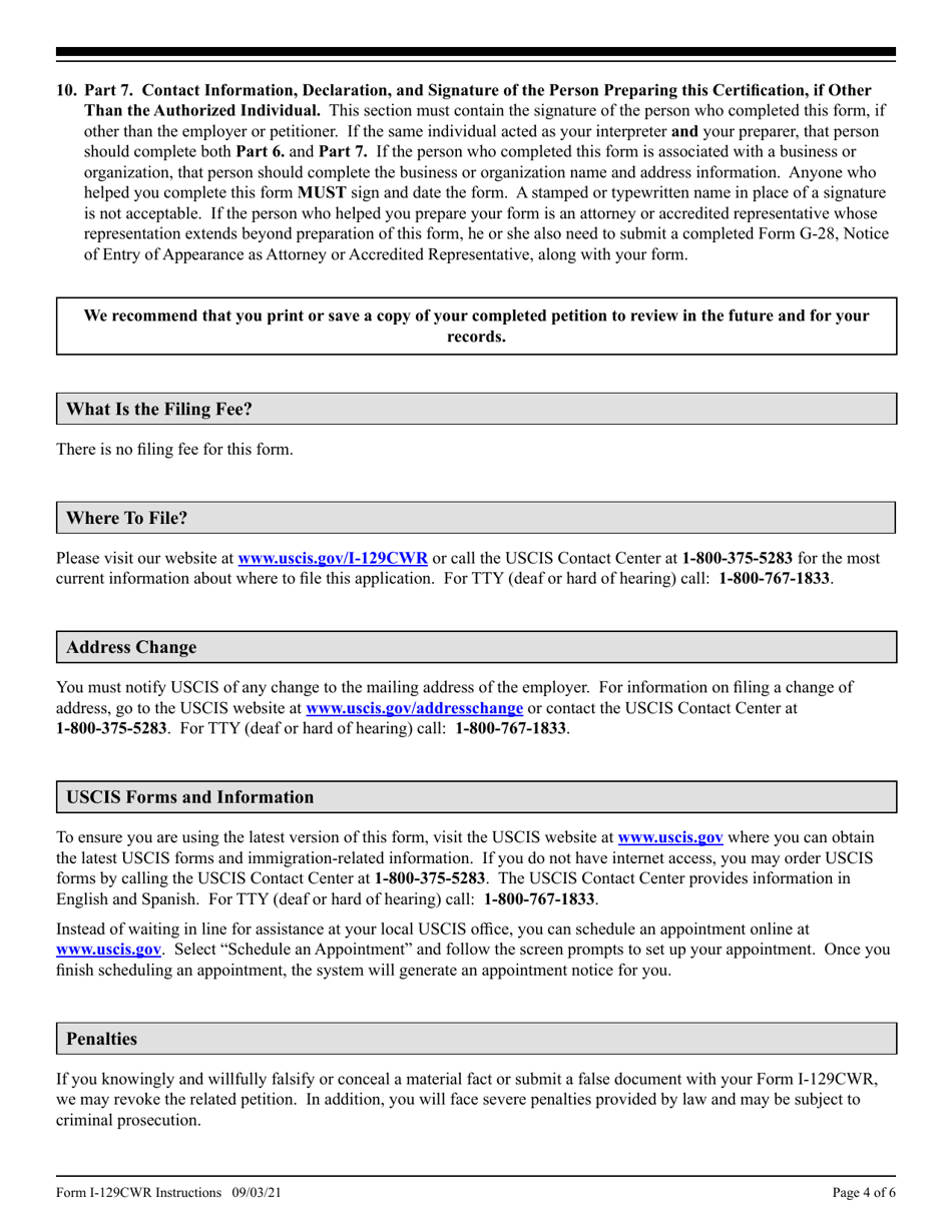 Instructions for USCIS Form I-129CWR Semiannual Report for CW-1 Employers, Page 4