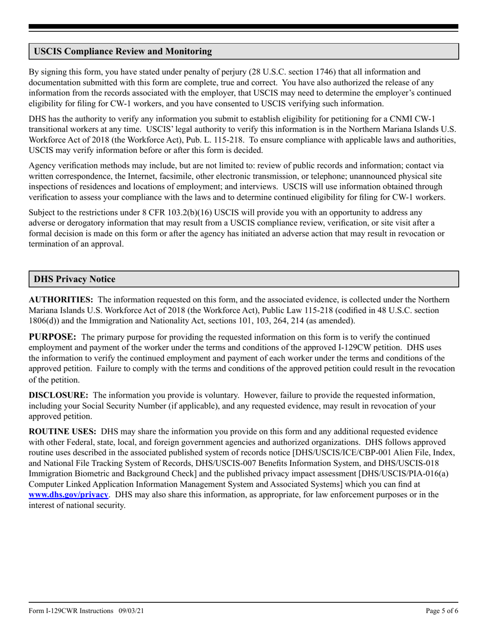 Instructions for USCIS Form I-129CWR Semiannual Report for CW-1 Employers, Page 5