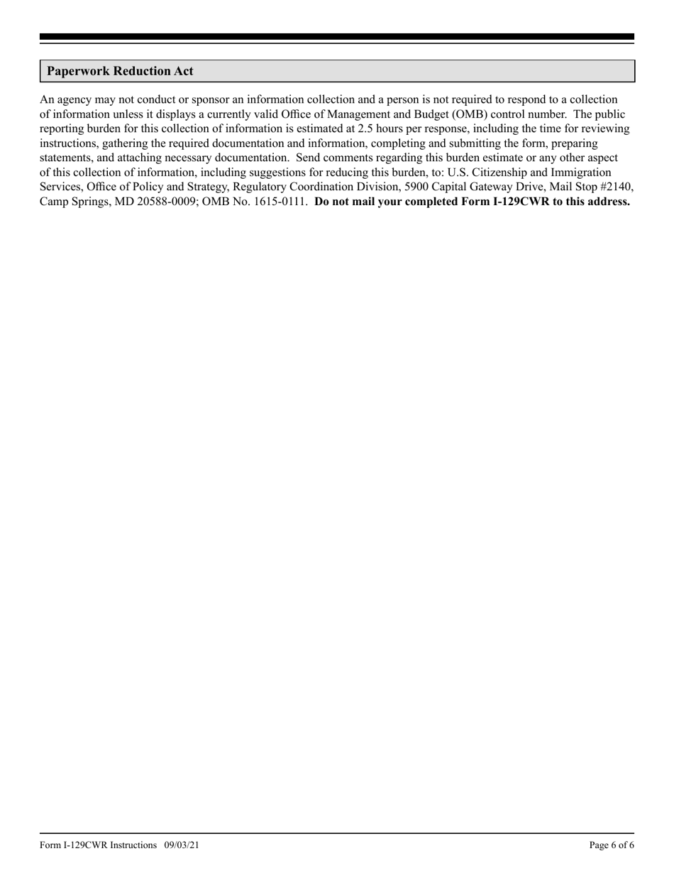 Instructions for USCIS Form I-129CWR Semiannual Report for CW-1 Employers, Page 6