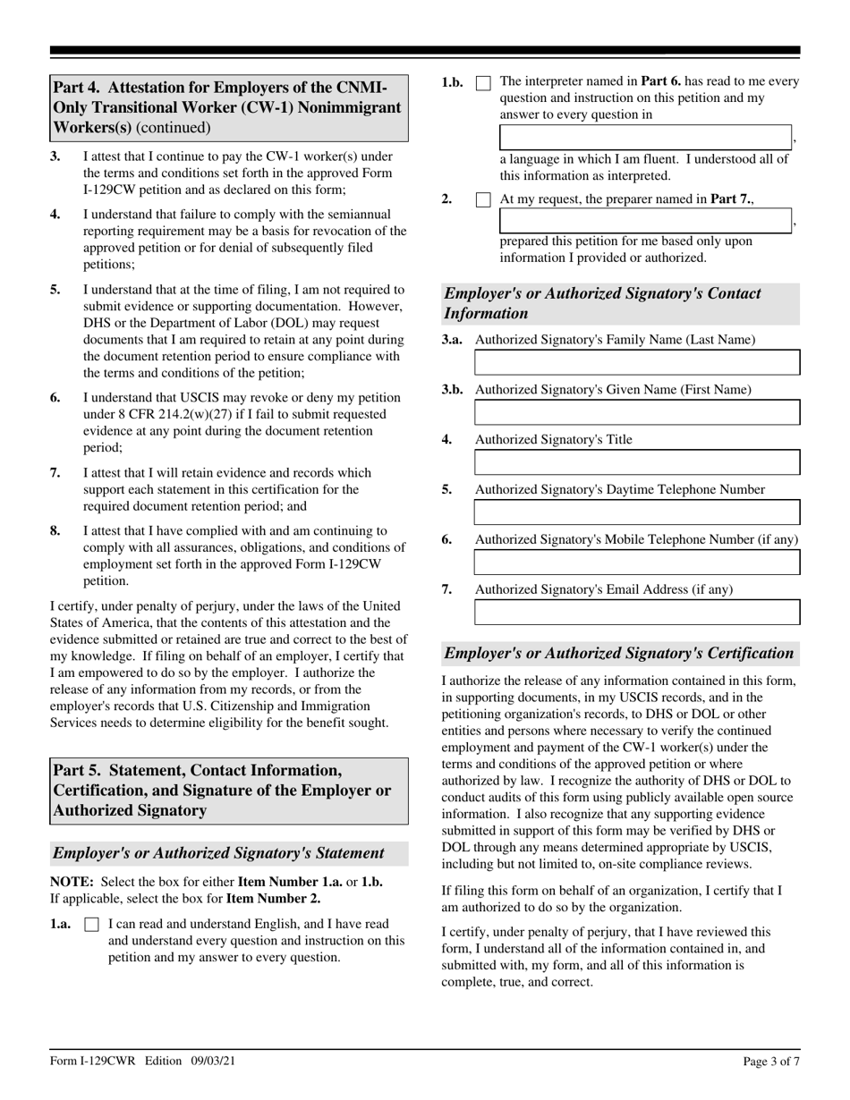 USCIS Form I-129CWR Semiannual Report for CW-1 Employers, Page 3