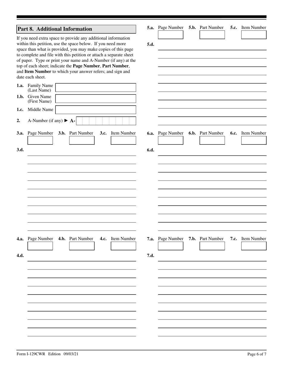 USCIS Form I-129CWR Semiannual Report for CW-1 Employers, Page 6