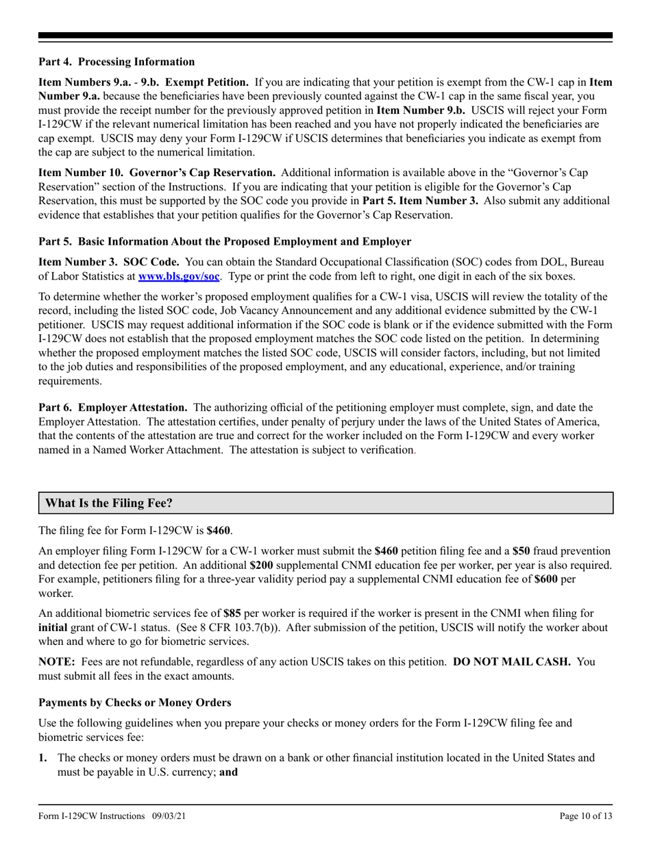 Instructions for USCIS Form I-129CW Petition for a CNMI-Only Nonimmigrant Transitional Worker, Page 10